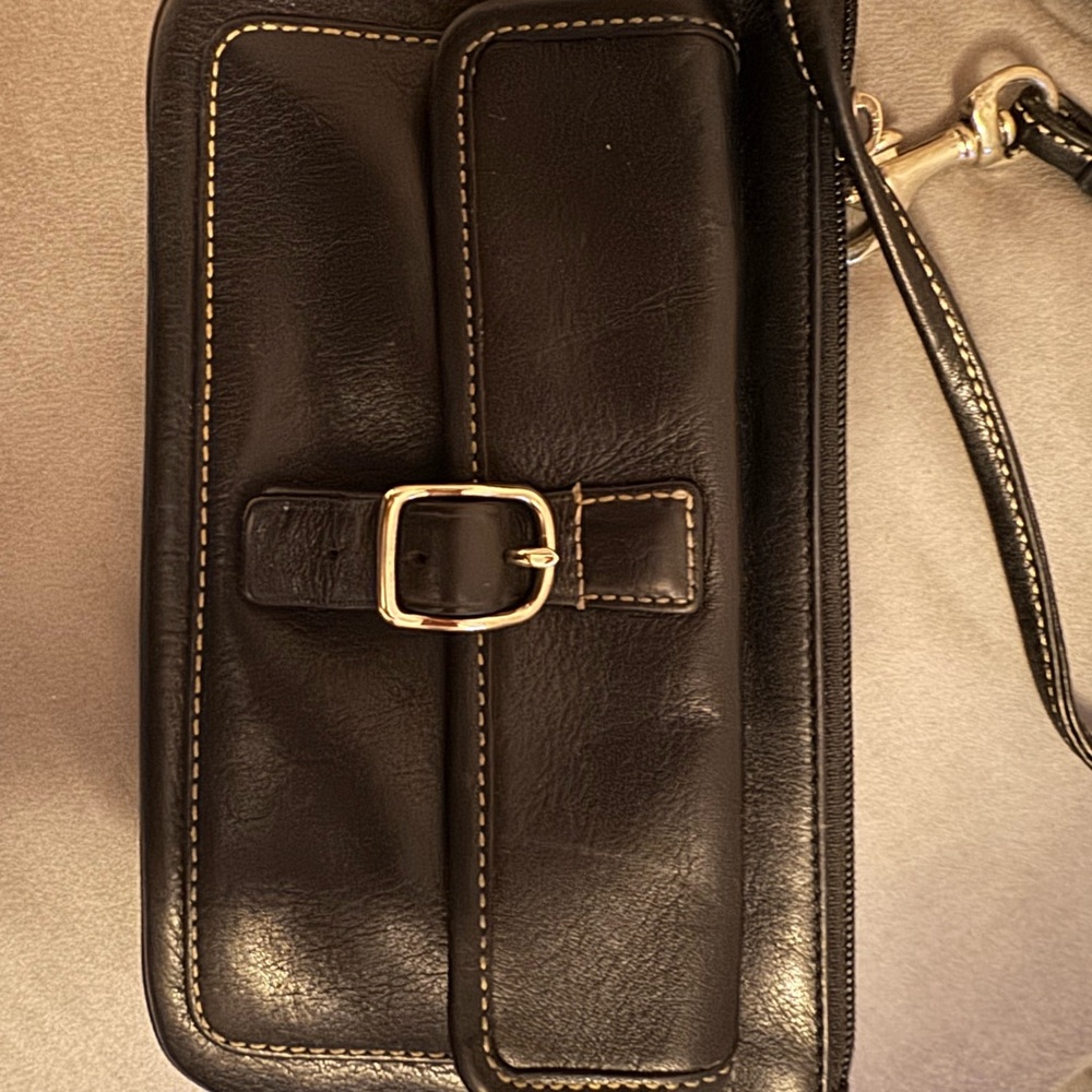 Coach Black Leather Clutch with Buckle Detail